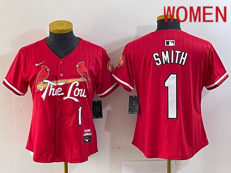 Women St.Louis Cardinals #1 Smith Red City Edition 2024 Nike MLB Jersey style 1